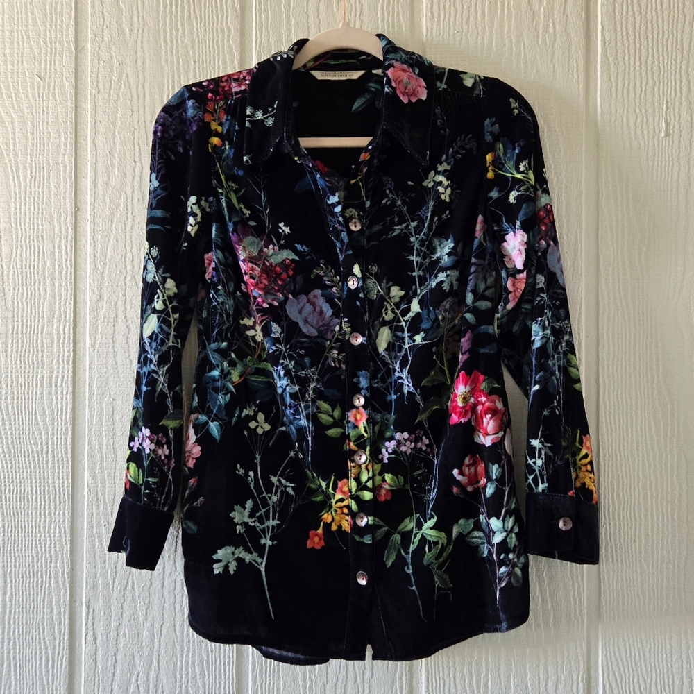 SOFT SURROUNDINGS Jardim Velvet Floral Button Down Shacket Longsleeve Black XSP